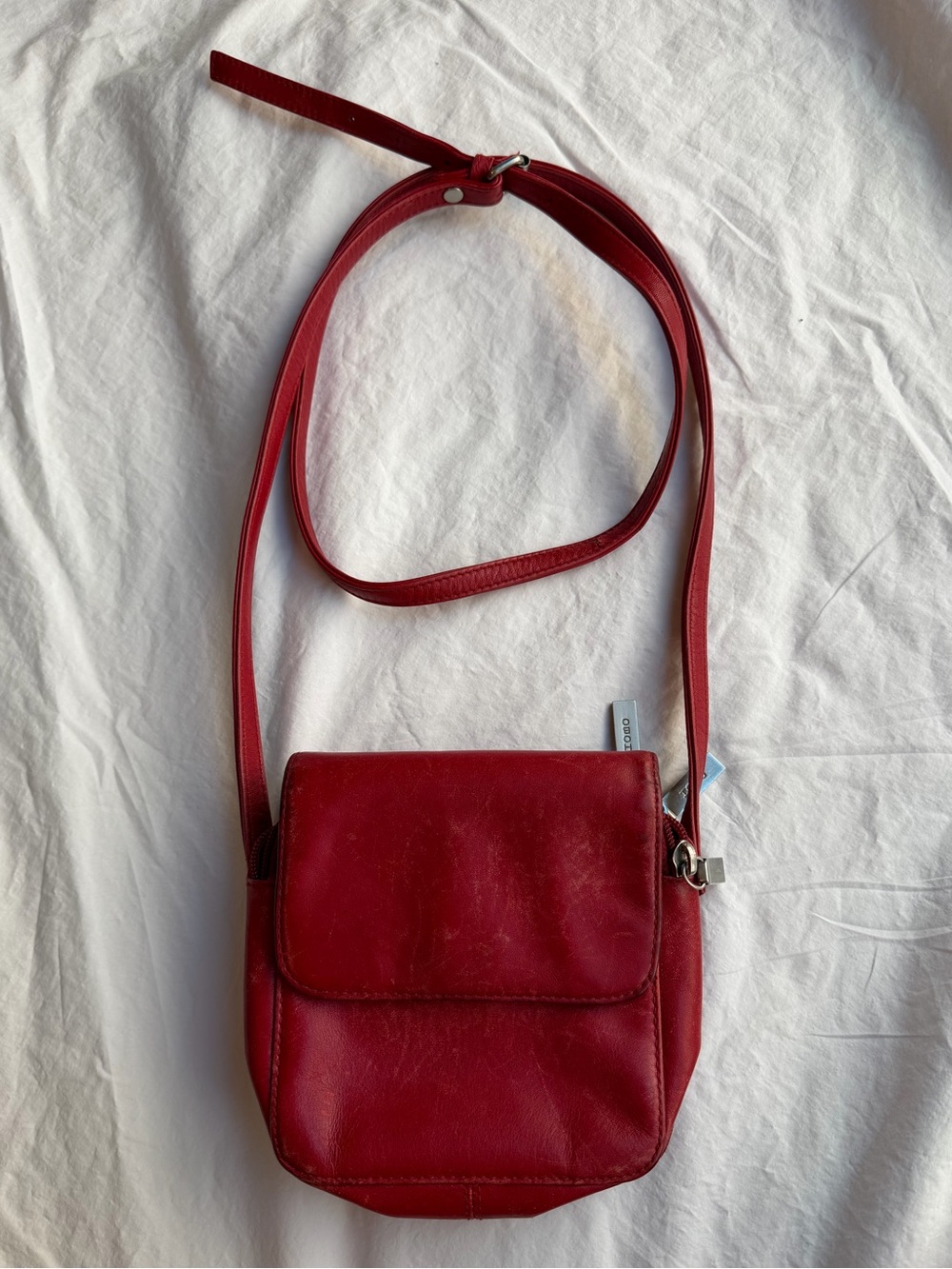HOBO International Red Genuine Leather Mini Crossbody Flap Bag